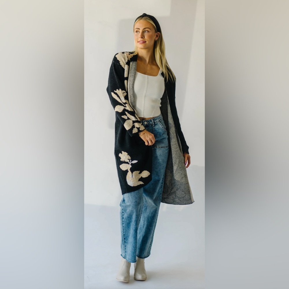 The Alleman Floral Cardigan in Black in 2xl